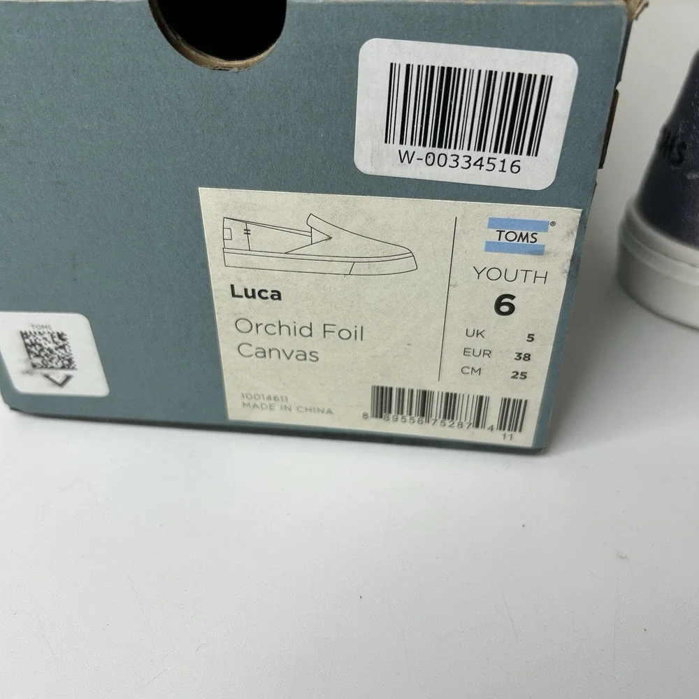 TOMS Shoes Girls 6 Orchid Foil Unicorn Canvas Luca Slip-Ons Lilac Purple Sparkle